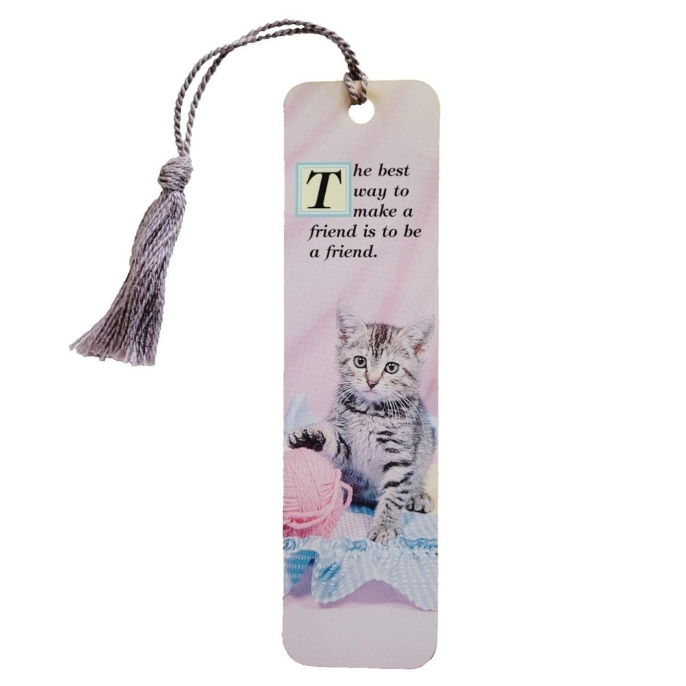 Vintage 90s tabby kitty friend ball yarn Tassel Bookmark 1990s Antioch TBM-11290